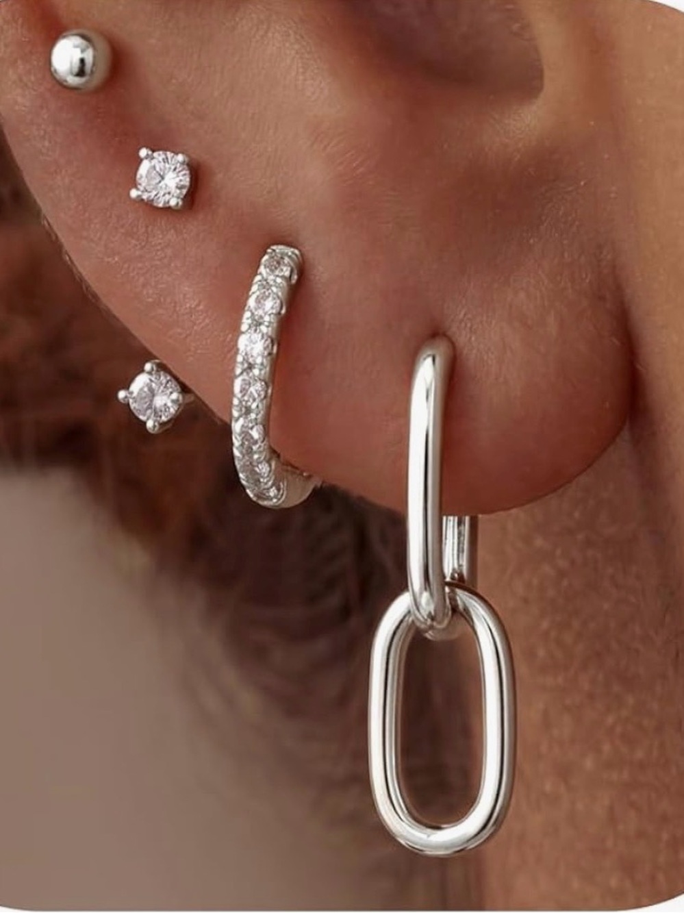 Sterling Silver Dangle Link Hoop Earrings - Polished Silver